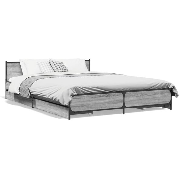 vidaXL Cadre de lit avec tiroirs sans matelas sonoma gris 140x200 cm
