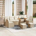 Ensemble de 10 Pièces de Sofa de Jardin avec Coussins Beige Rattan Poly Acacia