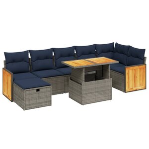 vidaXL Salon de jardin 8 Pièces avec coussins gris résine tressée