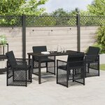Ensemble repas jardin 5 pièces avec coussins en poly-rattan noir