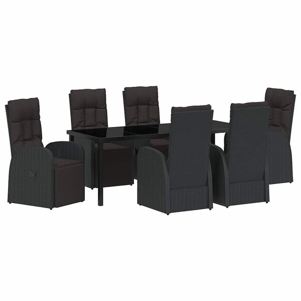 vidaXL Ensemble de salle à manger pour jardin 7 Pièces Noir polyrotin