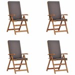 vidaXL Chaises de jardin pliables avec coussins  4 Pièces en bois de teck solide