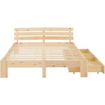 Lit en Bois 140x200 cm Naturel - Lit Double avec Matelas à ressorts - 2 Tiroirs