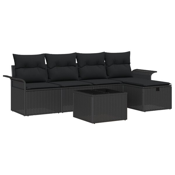 vidaXL Set de canapé de jardin 6 pièces avec coussins Noir Poly rotin