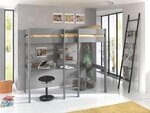 Lit Mezzanine Gris avec Bureau 90x200