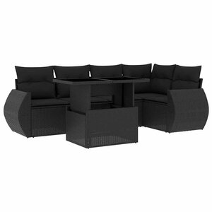 vidaXL Salon de jardin 6 Pièces avec coussins noir résine tressée