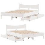 vidaXL Cadre de lit avec tiroirs blanc 135x190 cm bois de pin massif
