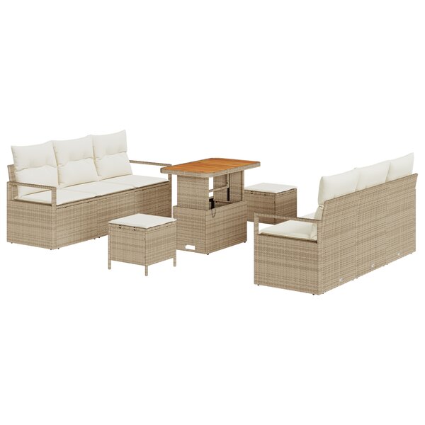 Ensemble de Canapés de Jardin 9 Pièces Beige Rattan Poly Acacia