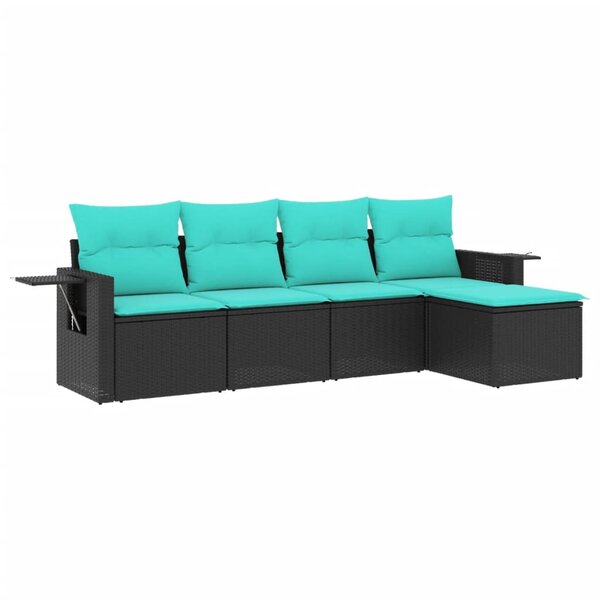 vidaXL Salon de jardin 5 Pièces avec coussins noir résine tressée