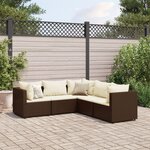 vidaXL Salon de jardin 5 Pièces avec coussins Marron Résine tressée