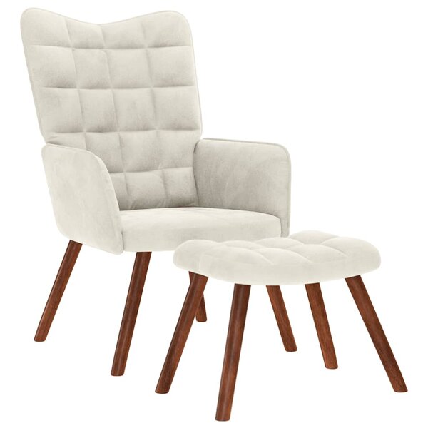 vidaXL Chaise de relaxation avec tabouret crème velours