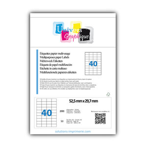 Lot de 50 planches a4 de 40 étiquettes à bords vifs 52 5 x 29 7 mm en papier blanc 70g/m² multifonction