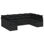 vidaXL Ensemble de canapé de jardin avec coussin 9 Pièces Noir