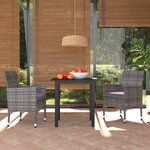vidaXL Ensemble à manger de jardin coussins 3Pièces Résine tressée Gris