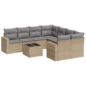 vidaXL Salon de jardin avec coussins 9 Pièces beige résine tressée