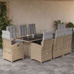 vidaXL Ensemble à manger de jardin et coussins 9 Pièces beige Poly rotin