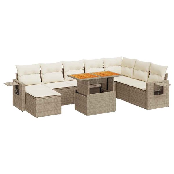 vidaXL Salon de jardin avec coussins 9 Pièces beige résine tressée