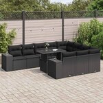 vidaXL Salon de jardin 11 Pièces avec coussins noir résine tressée
