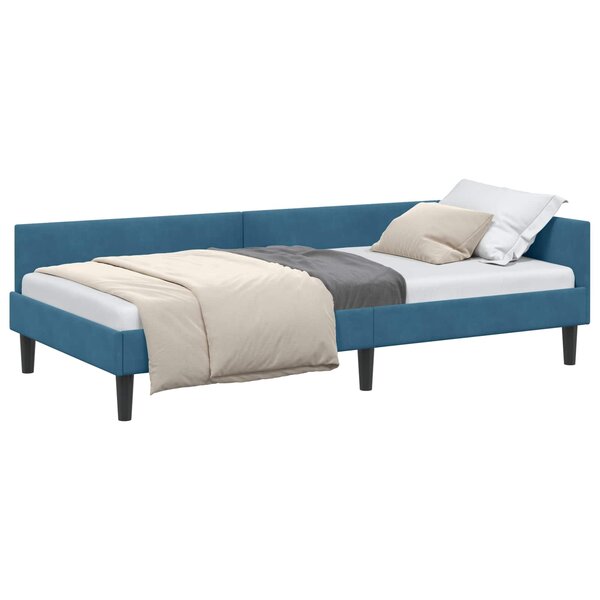vidaXL Cadre de lit d'angle Bleu 100 cm x 200 cm VeloursetContreplaqué