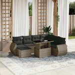 vidaXL Salon de jardin 8 Pièces avec coussins gris résine tressée