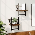 vidaXL Étagères murales avec barres 2 Pièces chêne marron 20x25x30 cm