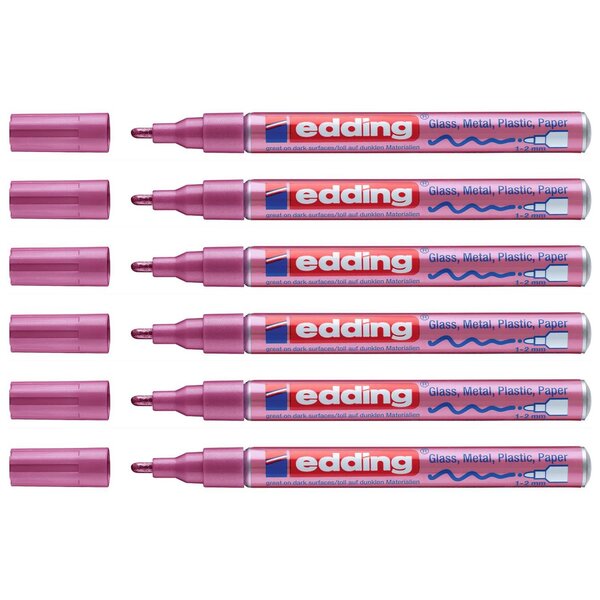 Marqueur Peinture Brillante 751 Rose Métallisé Pointe Fine 1-2 mm x 6 EDDING