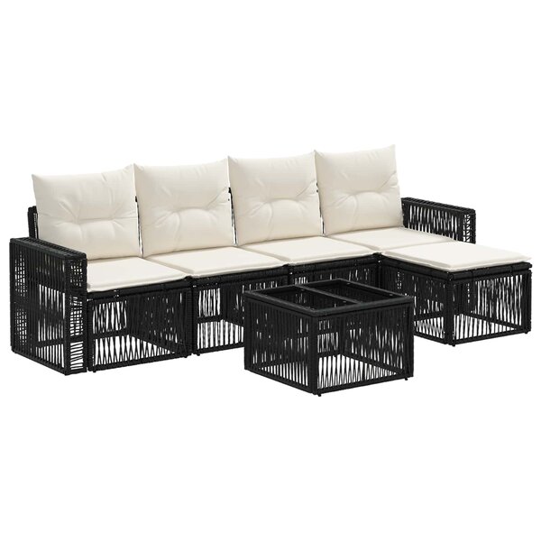 vidaXL Ensemble de canapé de jardin 6 Pièces Noir et blanc crème