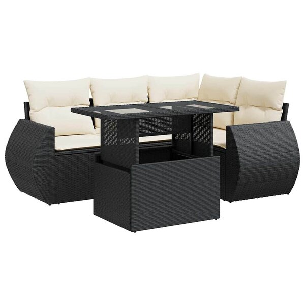 vidaXL Salon de jardin 5 Pièces avec coussins noir résine tressée