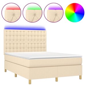 vidaXL Sommier à lattes de lit et matelas et LED Crème 140x200cm Tissu