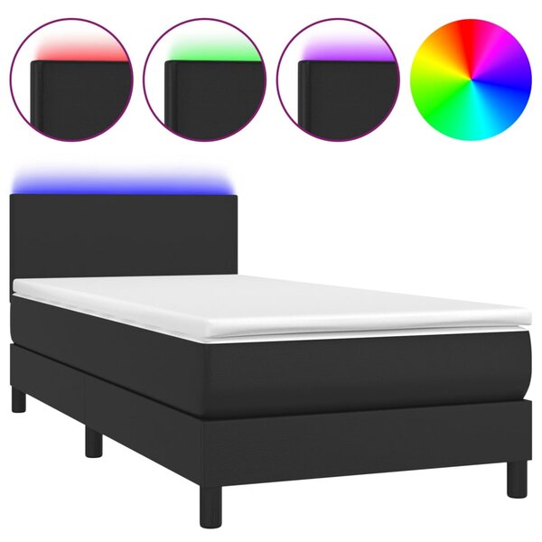 vidaXL Sommier à lattes de lit avec matelas et LED Noir 90x200 cm
