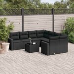 vidaXL Salon de jardin 9 Pièces avec coussins noir résine tressée