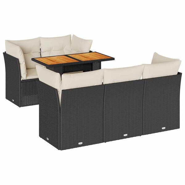 vidaXL Salon de jardin 6 Pièces avec coussins noir résine tressée