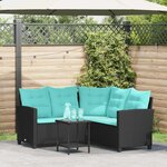 vidaXL Canapé de jardin 2 Pièces Noir et turquoise Poly rotin