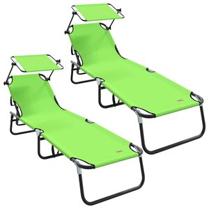 vidaXL Chaise longue pliante 2 Pièces Vert 56 x 190 x 81cm tissu