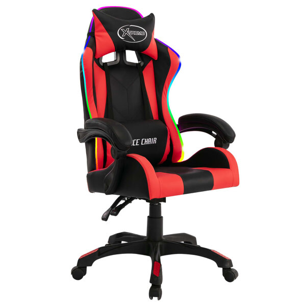 Chaise fauteuil siège pivotante de bureau informatique étude de jeux vidéo avec LED RVB et similicuir multicolore 02_0024214