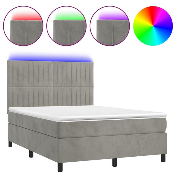 vidaXL Sommier à lattes de lit avec matelas LED Gris clair 140x200 cm