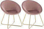 Lot de 2 chaises de cuisine velours et pieds métal rose 19_0000304
