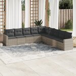 vidaXL Salon de jardin 9 Pièces avec coussins gris clair résine tressée