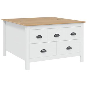 vidaXL Table basse HILL Blanc et marron miel 79 5 x 79 5 x 49 cm