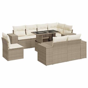 vidaXL Salon de jardin avec coussins 9 Pièces beige résine tressée
