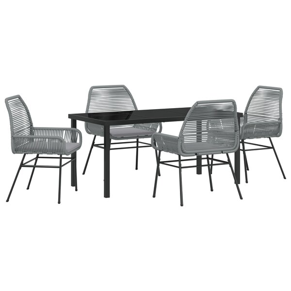 vidaXL Ensemble de Salle à Manger de Jardin de 5 Pièces avec Coussins Gris Poly Rattan