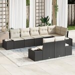 vidaXL Set de Canapé de Jardin 8 pièces avec Coussins Noir Poly Rotin