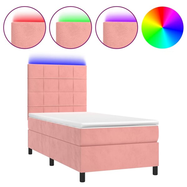 vidaXL Sommier à lattes de lit avec matelas LED Rose 90x190 cm Velours