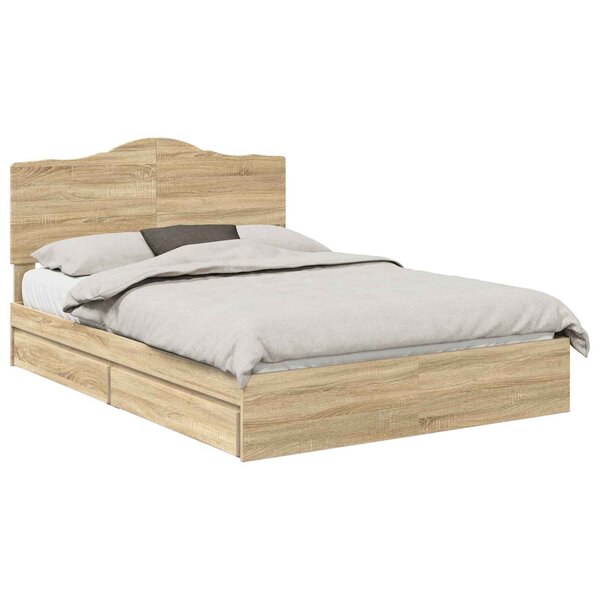 vidaXL Lit de Rangement Chêne Sonoma 140 x 200 cm Bois d'ingénierie