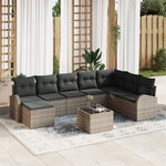 vidaXL Ensemble de canapé de jardin 8 pièces avec coussins en poly rotin noir