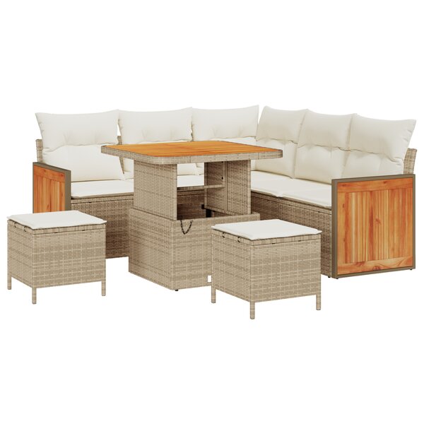 Ensemble de canapé de jardin 8 pièces avec coussins beige rotin polyéthylène acacia