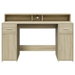 Bureau table poste de travail meuble d'ordinateur informatique étude avec lumières LED chêne sonoma bois d'ingénierie brun 02_0023426