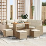 Ensemble de Canapés de Jardin 9 Pièces avec Coussins Beige Rotin Poly Acacia