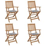 vidaXL Chaises pliables de jardin lot de 4 avec coussins Bois d'acacia