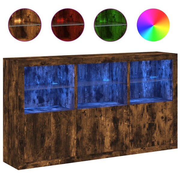 vidaXL Buffet avec lumières LED chêne fumé 181 5x37x100 cm